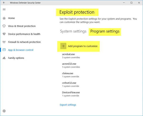 Exploit Protection in Windows 10