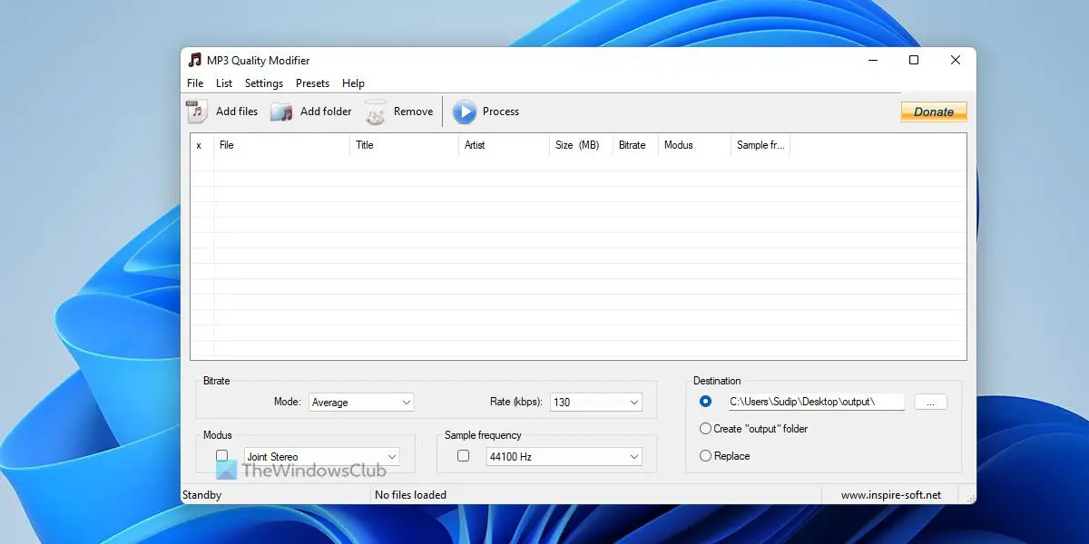 Reduce MP3 file size with MP3 Quality Modifier for PC