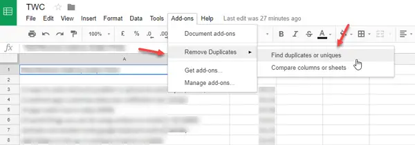 Delete duplicate rows in Google Sheets