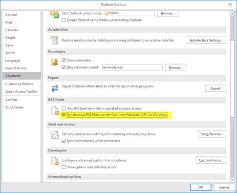 Outlook Rss Sync