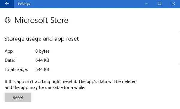 Reset Microsoft store