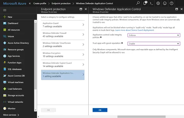 Application Control security feature in Windows Defender on Windows 10