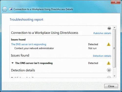 Connection to Workplace Using DirectAccess Troubleshooter