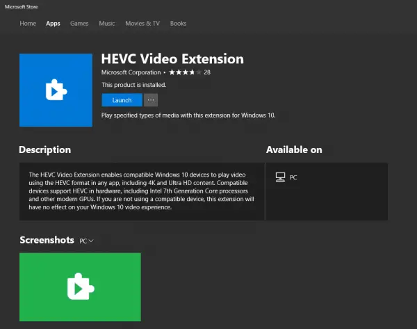 play HEVC coded videos