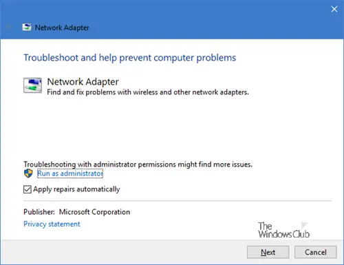 Network Adapter Troubleshooter