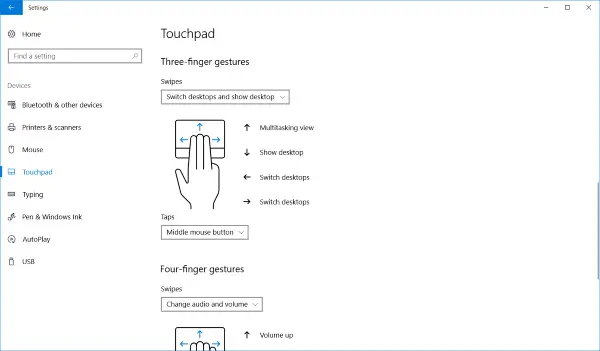 Precision Touchpad settings in Windows 10