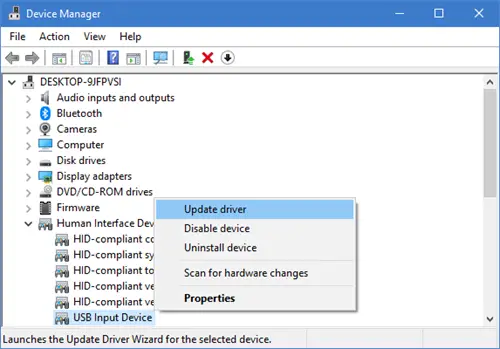 USB Selective Suspend feature is disabled