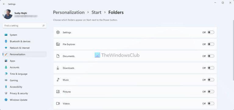 Choose and show select Folders on Start Menu in Windows 11/10