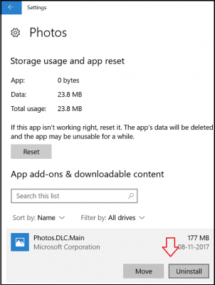 Uninstall Universal app add-ons