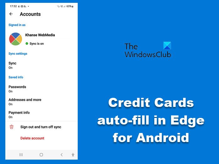 Credit Cards auto-fill in Edge for Android