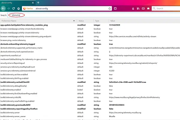 Disable telemetry and data collection in Firefox Quantum browser