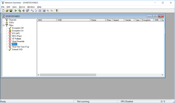 Detect wireless LAN networks with NetStumbler