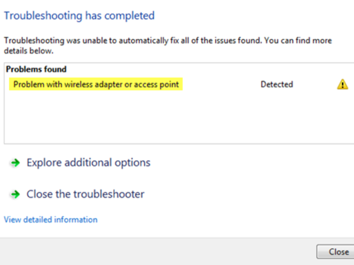 Problem With Wireless Adapter Or Access Point Windows 10