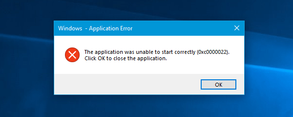 The application was unable to start correctly