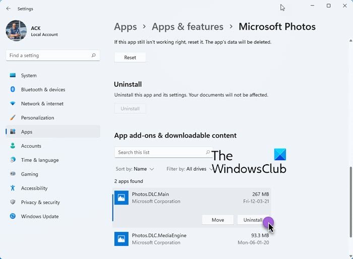 Uninstall App Addons of Microsoft Store Apps