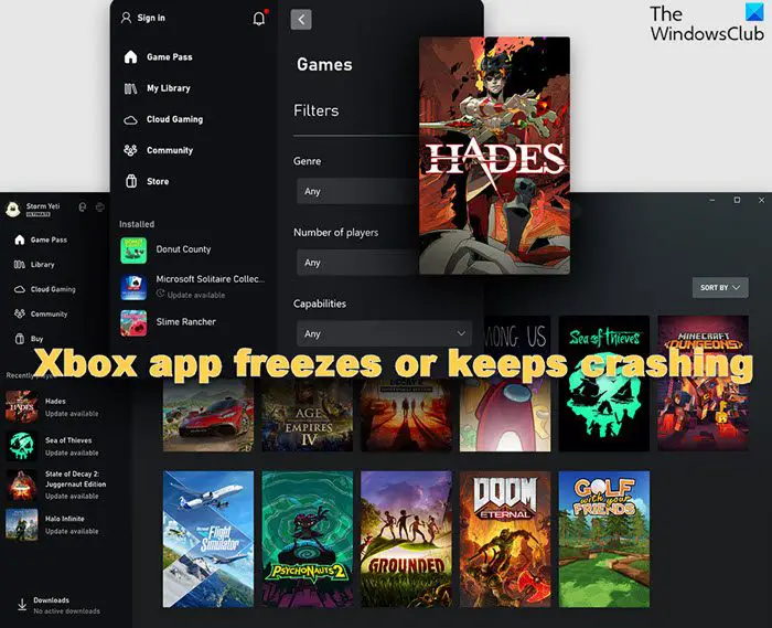 Xbox app freezes or keeps crashing