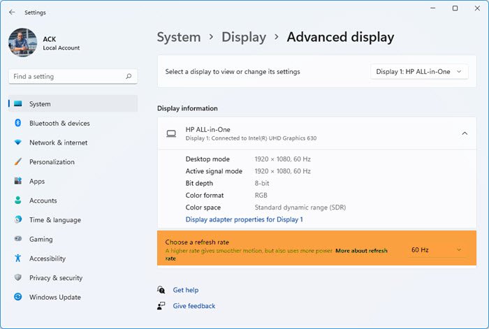 Change Monitor Refresh Rate in Windows