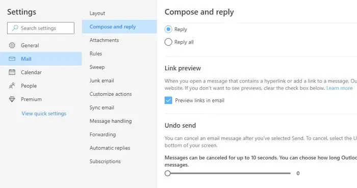 Link Reply Compose Outlook