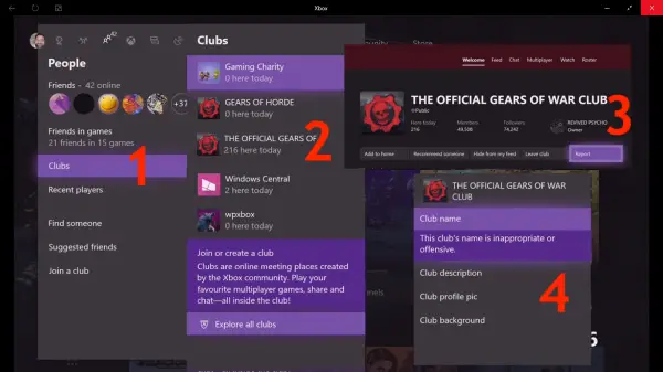 Steps to Report Club on Xbox One