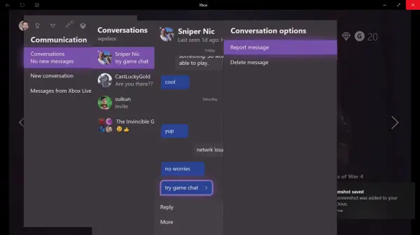 Report Messages in Xbox One