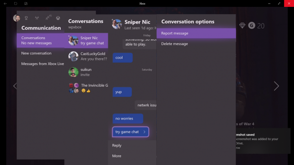 Report Messages in Xbox One