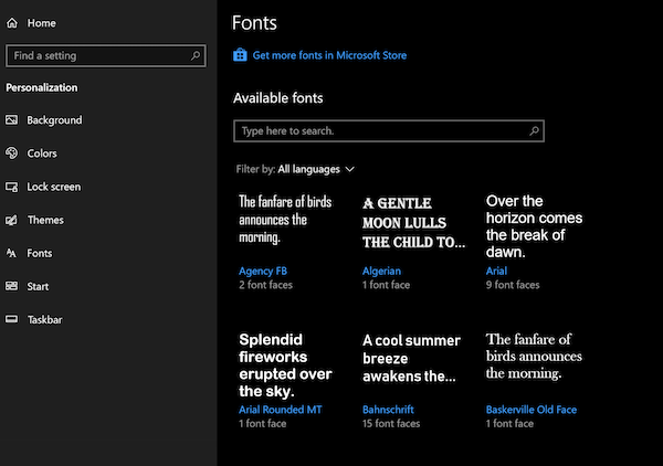 Widnows 10 Font Settings