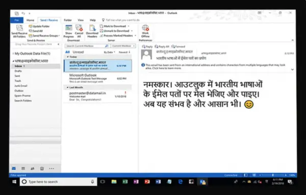 Set up &amp; configure Outlook to work with an Indian language email account
