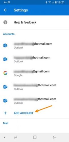 Add multiple accounts in Outlook app