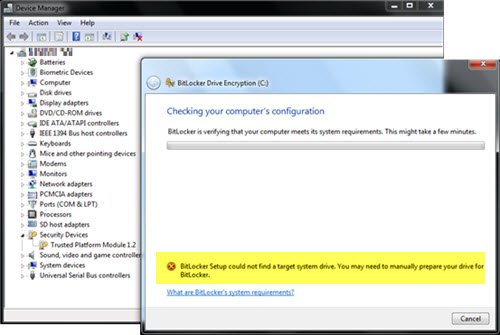 BitLocker Setup could not find a target system drive to prepare