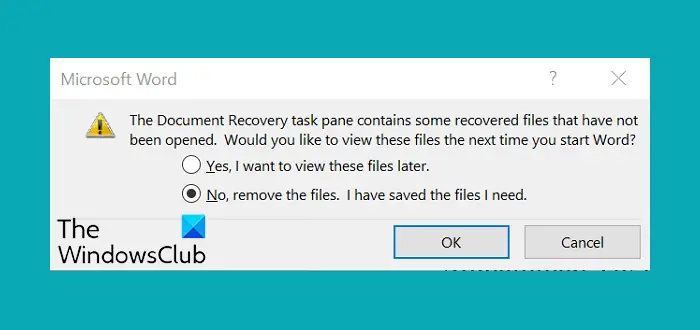 Document Recovery task pane contains some recovered files