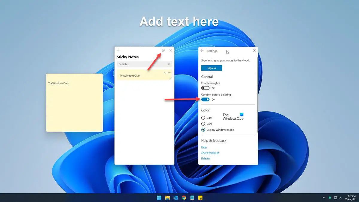 Enable Sticky Notes Delete Confirmation Prompt