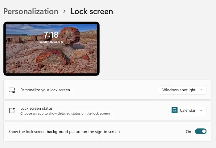 Personalization Lock Screen Windows