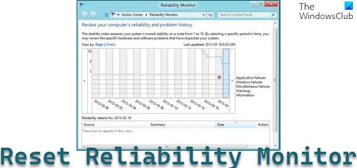 Reset Reliability Monitor in Windows