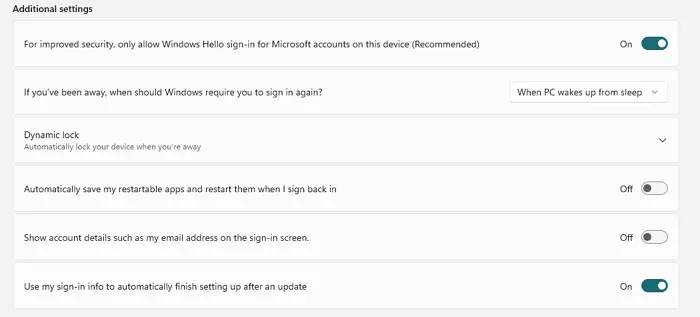 Windows Additional Setting Sign-in