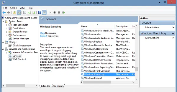 Windows event log service must be running