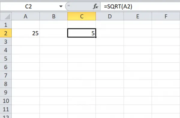 Calculate Square Root of Number in Excel