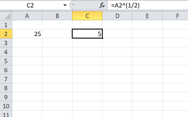 find square root of a number in excel using exponent function