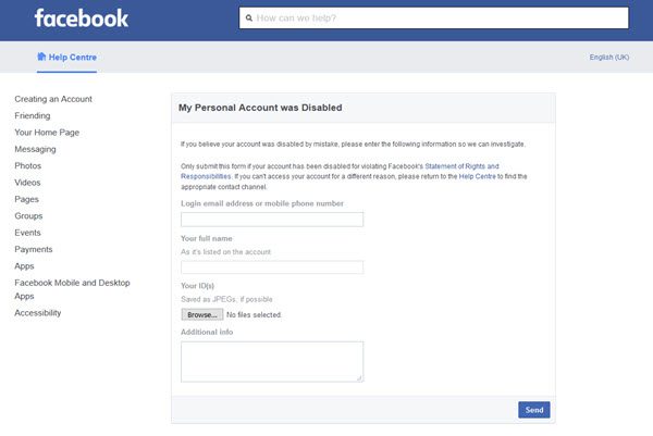 recover disabled facebook account