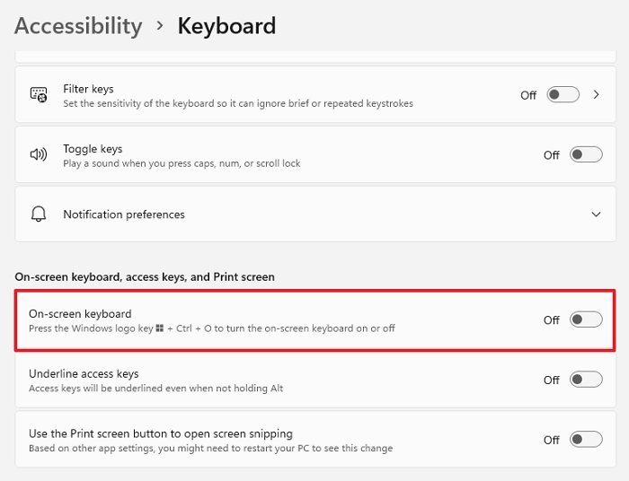 Accessibility On Screen Keyboard