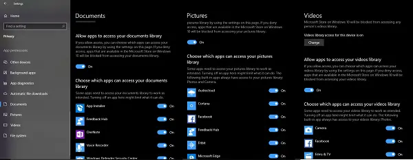 App Permissions for Windows 10 Documents Pictures and Videos