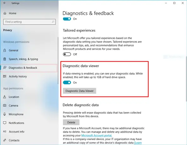 Diagnostic Data Viewer in Windows 10