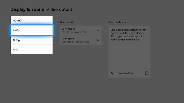 Enable 1440P support on Xbox One