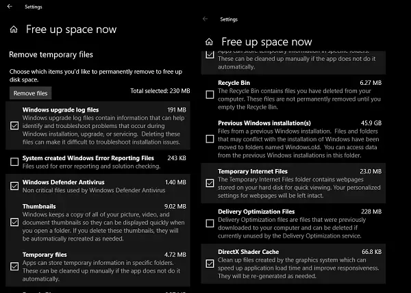 Free up Disk Space via Windows 10 Settings