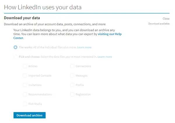 How to download profile data from LinkedIn