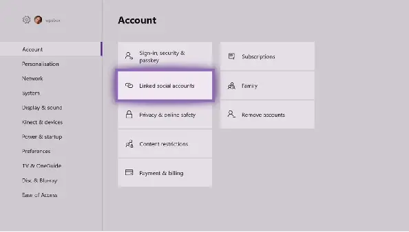 Linked Social Accounts on Xbox One