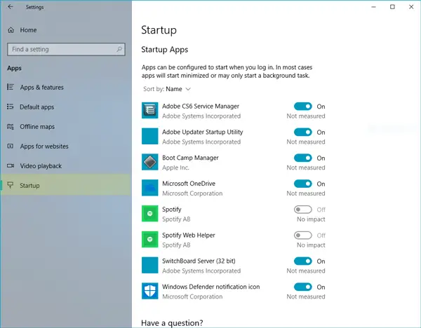 Stop apps from opening or running at startup in Windows 10