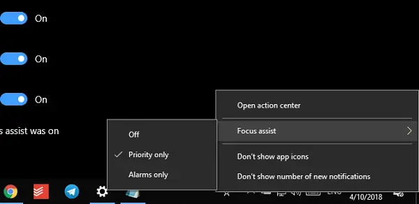 Manually Turn on Focus assist on Windows 10