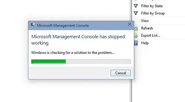 Microsoft management console has stopped working