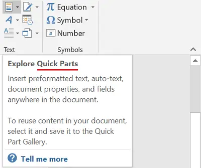 create a quick part in word