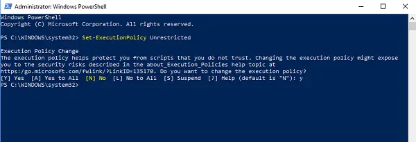 Set Execution Policy Unrestricted in Windows 10